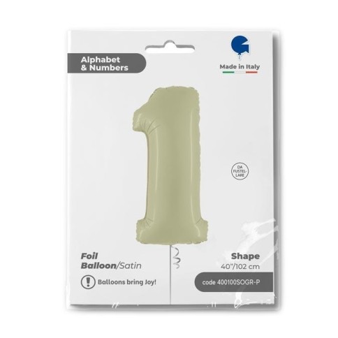 Grabo Folienballon 100 cm Zahl "1", Satin Olive Green