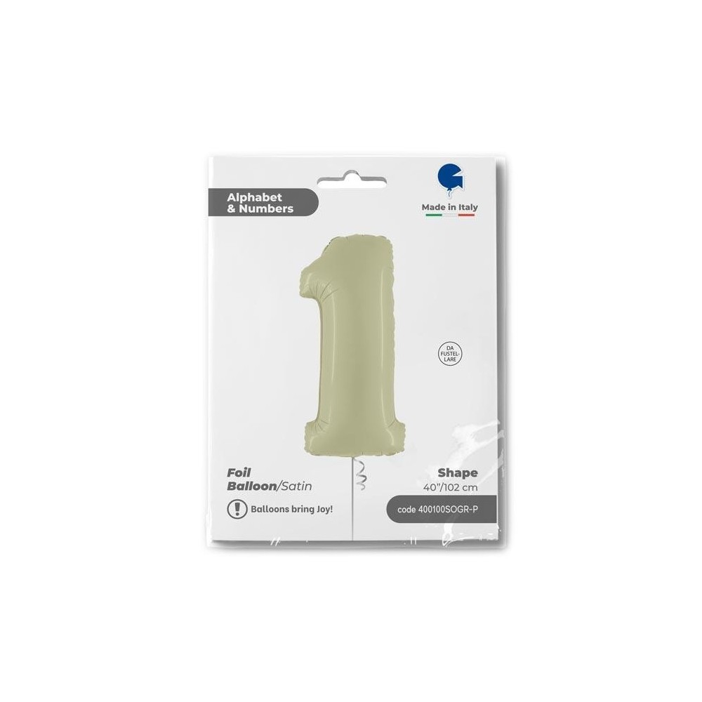 Grabo Folienballon 100 cm Zahl "1", Satin Olive Green