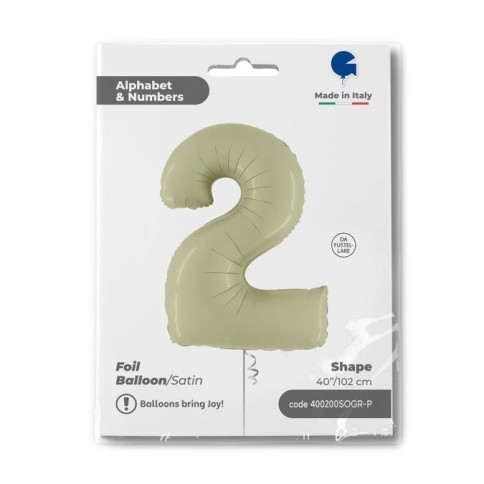 Grabo Folienballon 100 cm Zahl "2", Satin Olive Green