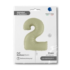 Grabo Folienballon 100 cm Zahl "2", Satin Olive Green