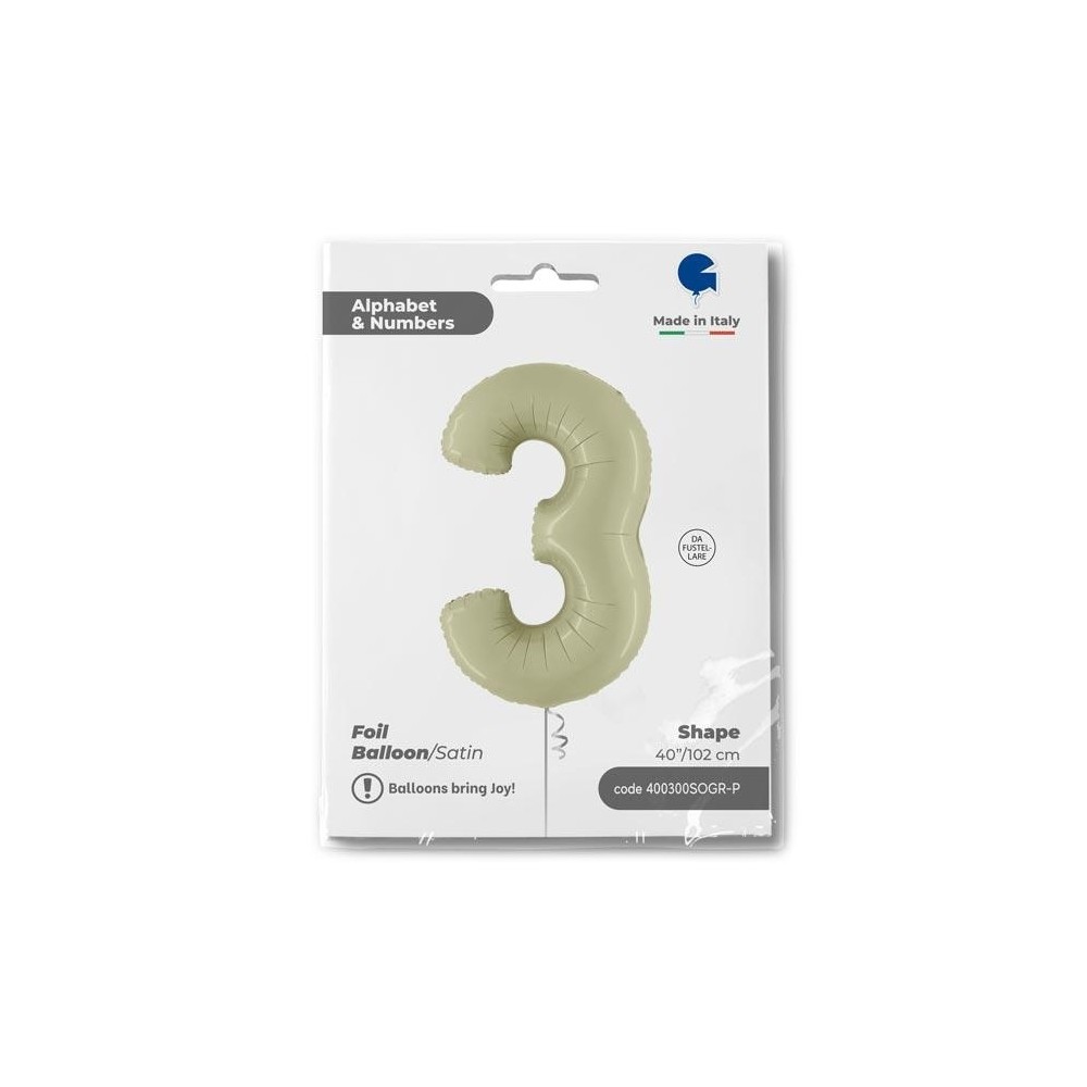 Folienballon 100 cm Zahl "3", Satin Olive Green