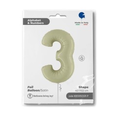 Folienballon 100 cm Zahl "3", Satin Olive Green