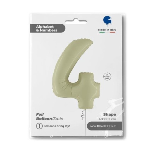 Grabo Folienballon 100 cm Zahl "4", Satin Olive Green