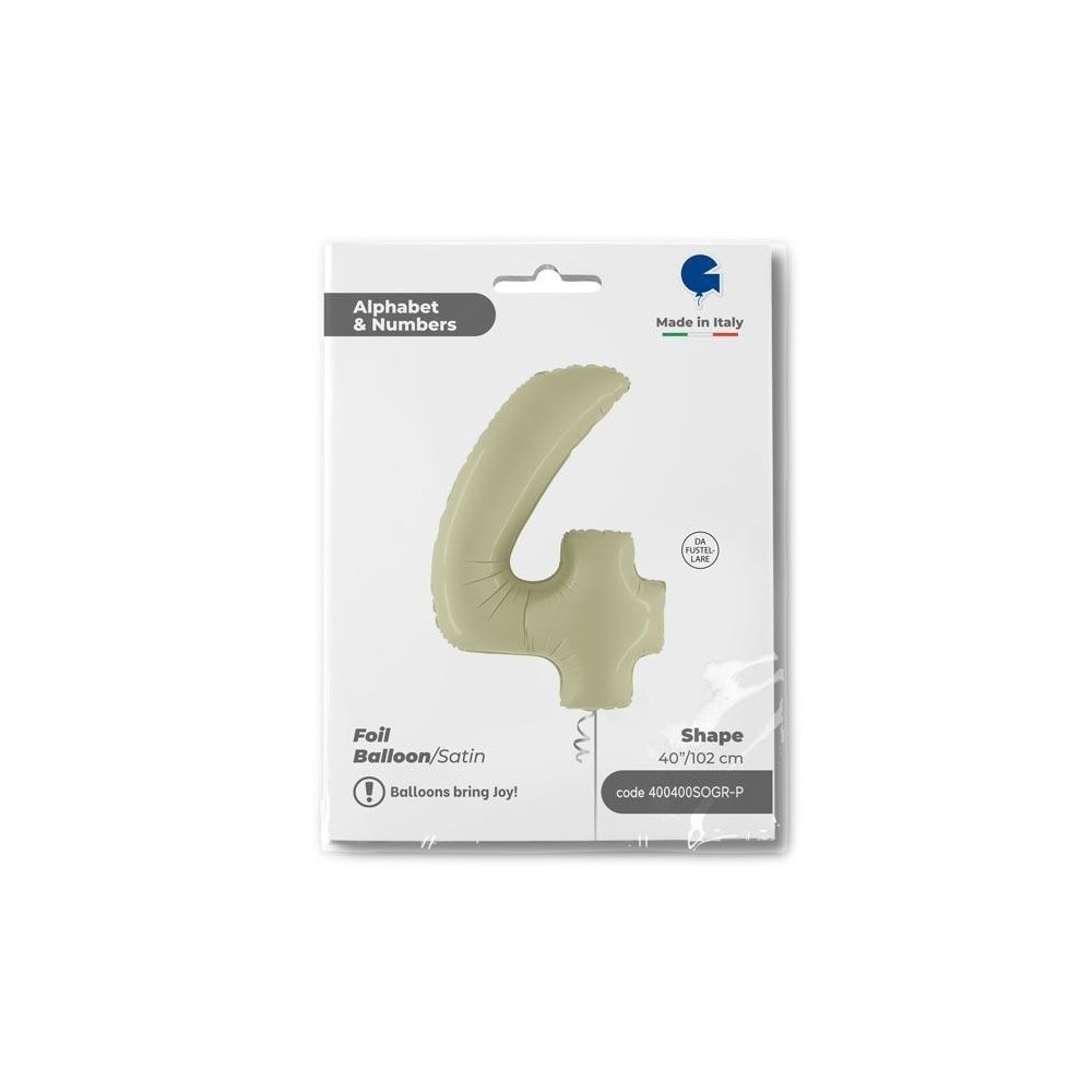 Grabo Folienballon 100 cm Zahl "4", Satin Olive Green