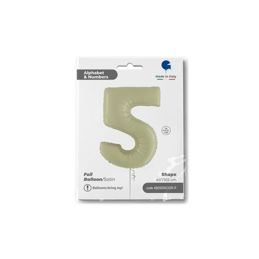 Folienballon 100 cm Zahl "5", Satin Olive Green