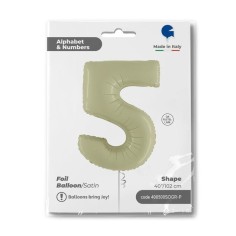Folienballon 100 cm Zahl "5", Satin Olive Green
