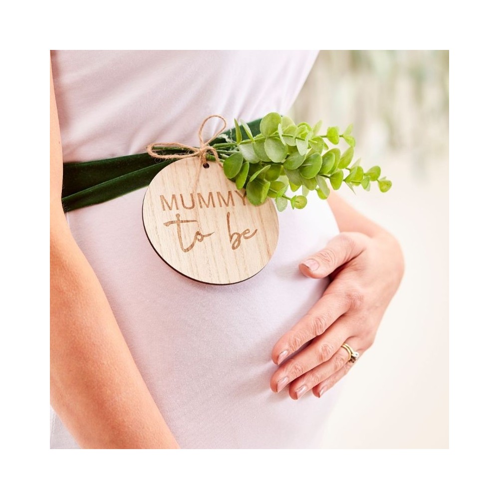 Baby Shower Bump Mummy To Be Sash, grüner Samt mit Eukalyptusblättern