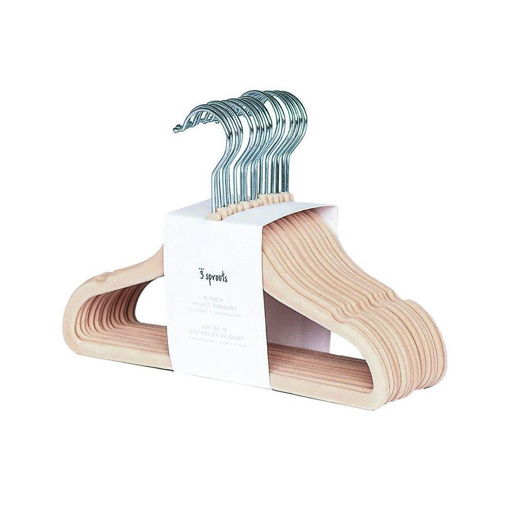Kinder Kleiderbügel 15er Set, Haselnuss (Samtbezug)