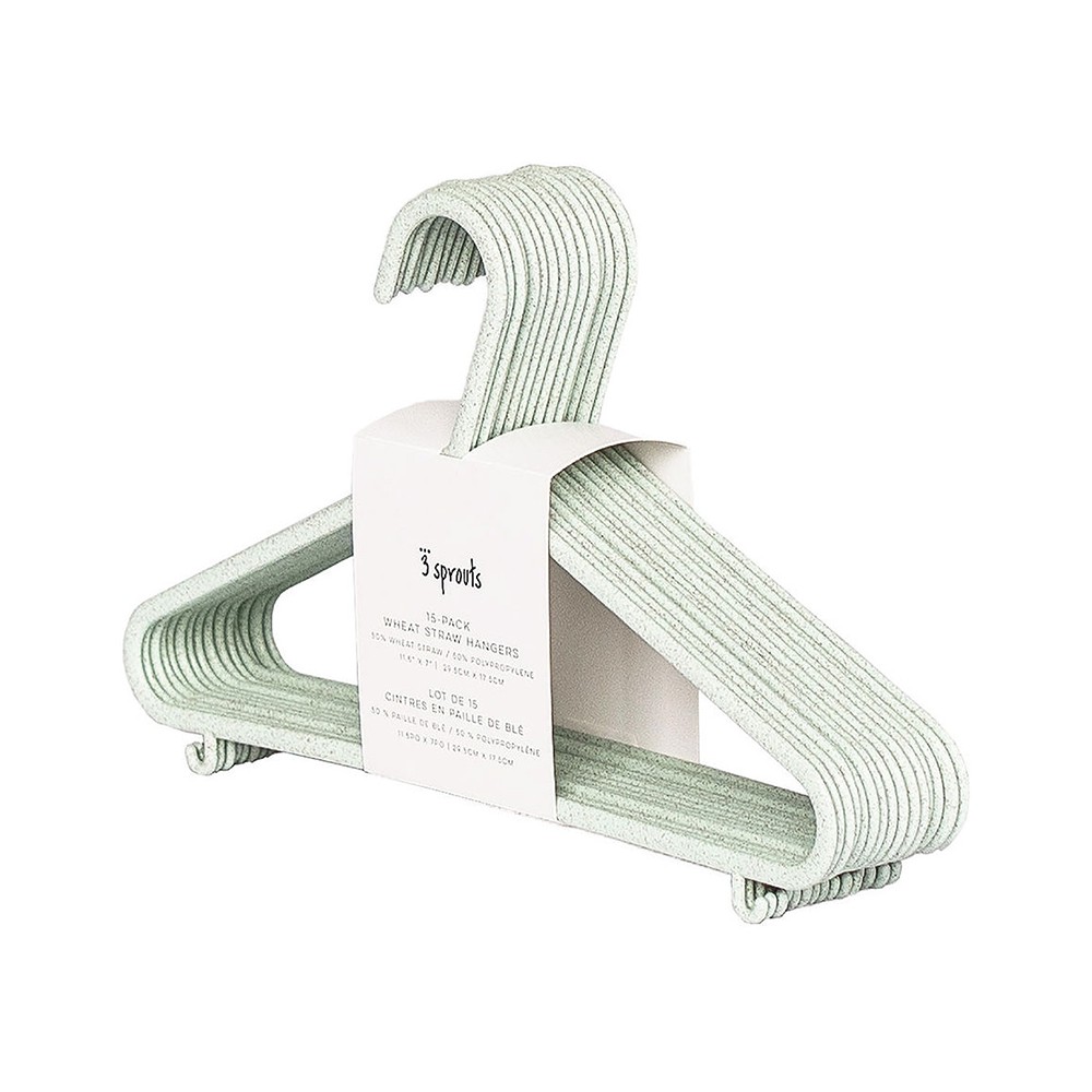 Kinder Kleiderbügel 15er Set, Weizenstroh - Grün