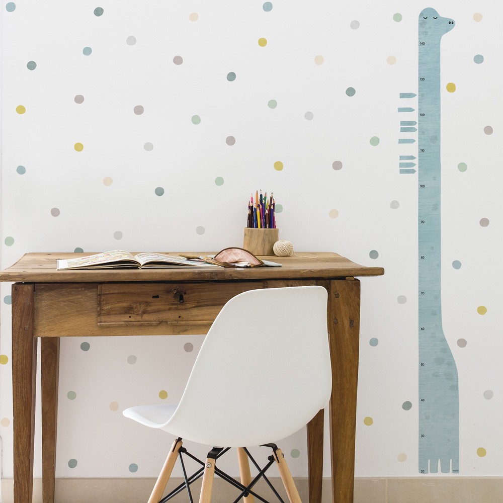 Textile Wachstumstabelle Wandtattoo 150 cm mit 12 Pfeilen, Dino - Blau