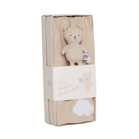 Geschenkset Babydecke & Schnullerhalter, Teddy