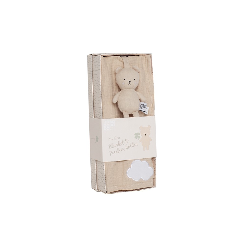 Geschenkset Babydecke & Schnullerhalter, Teddy