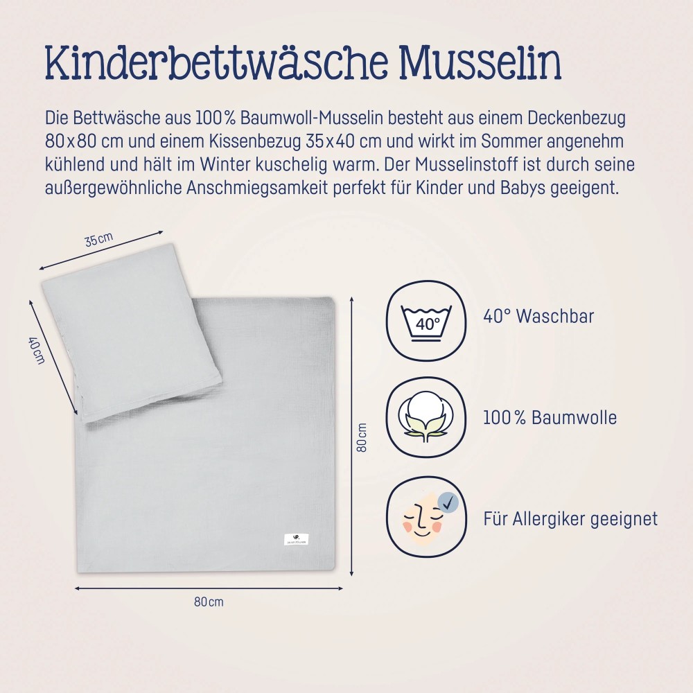 Julius Zöllner Musselin Bettwäsche, Grau