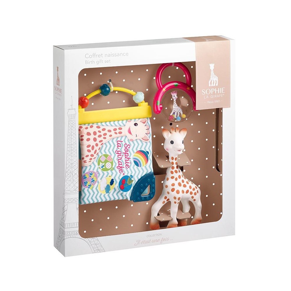 Geschenkset Sophie La Giraffe, 1 Sophie la girafe +1 Entdeckerbuch + 1 Kugelrassel