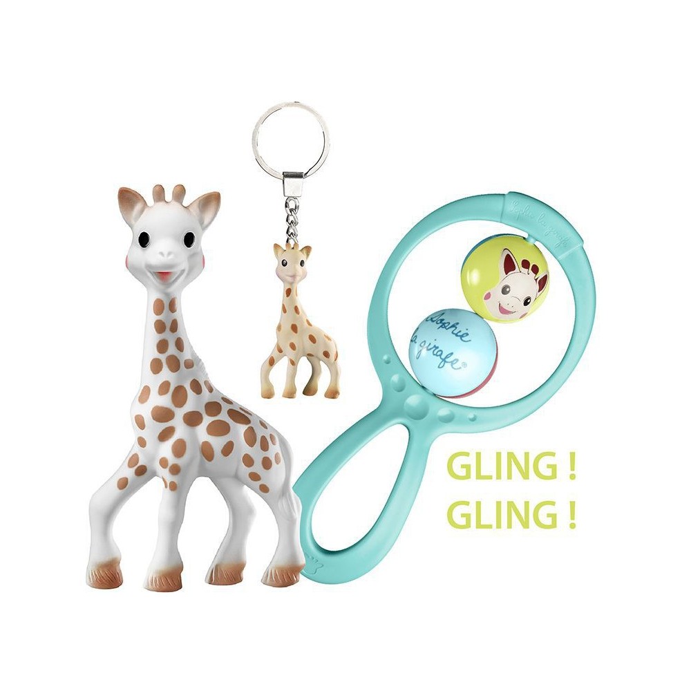 Geschenkset Sophie La Giraffe, 1 Sophie la girafe + 1 Rassel Swing + 1 Schlüsselanhänger