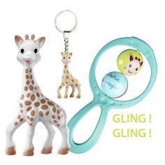 Geschenkset Sophie La Giraffe, 1 Sophie la girafe + 1 Rassel Swing + 1 Schlüsselanhänger