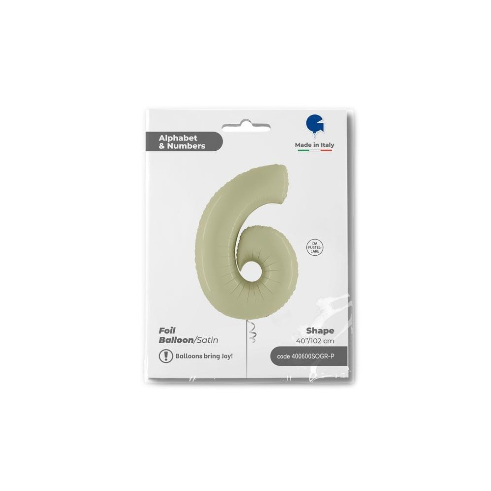 Folienballon 100 cm Zahl "6", Satin Olive Green