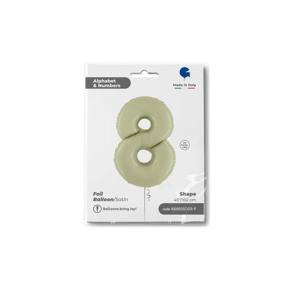 Folienballon 100 cm Zahl "8", Satin Olive Green