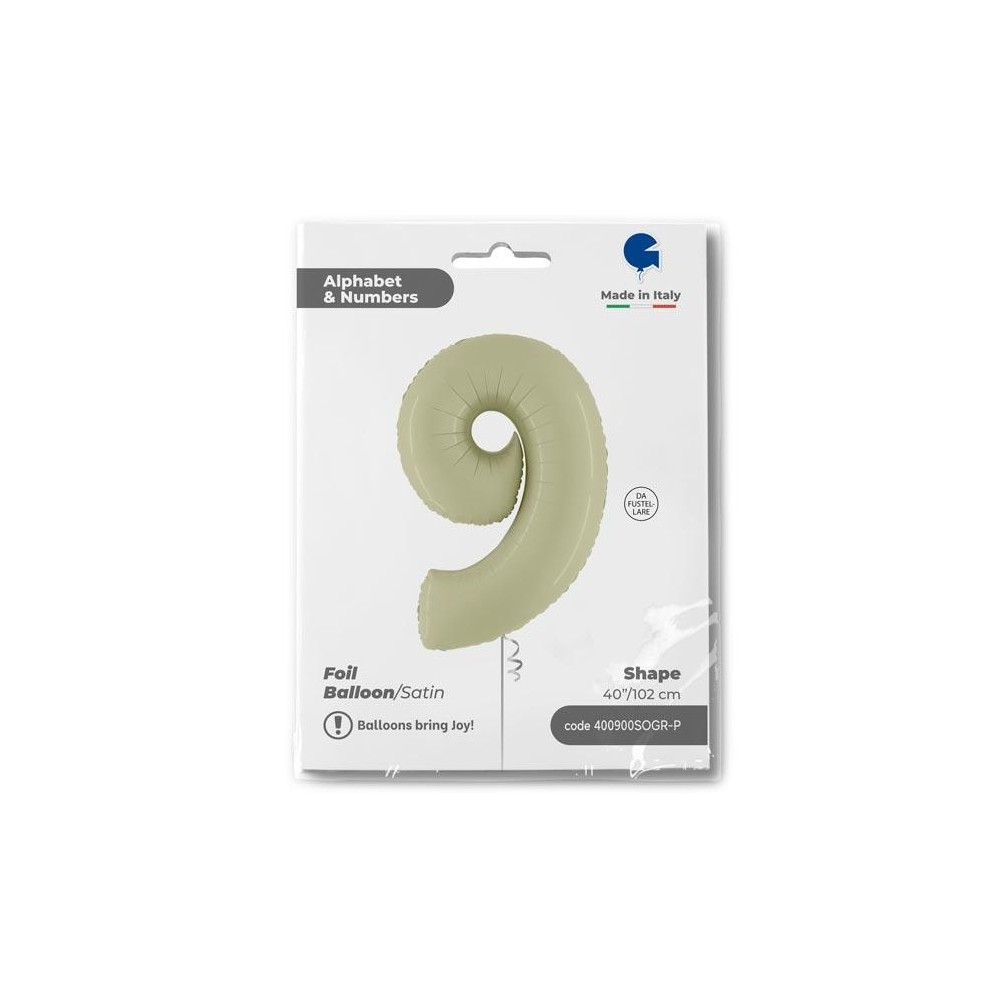 Folienballon 100 cm Zahl "9", Satin Olive Green