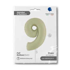 Folienballon 100 cm Zahl "9", Satin Olive Green