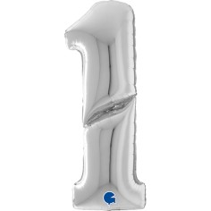 Grabo Folienballon Zahl 1, Silber (160 cm)