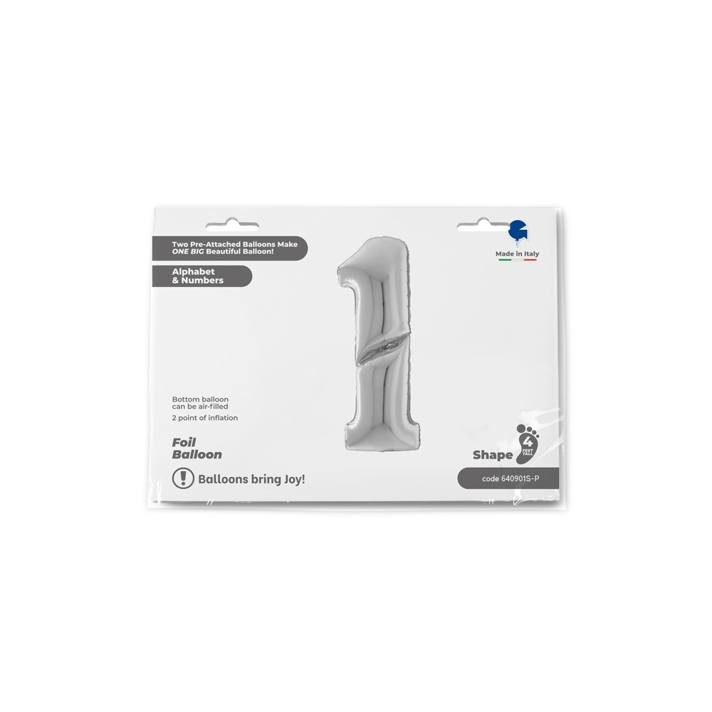Grabo Folienballon Zahl 1, Silber (160 cm)
