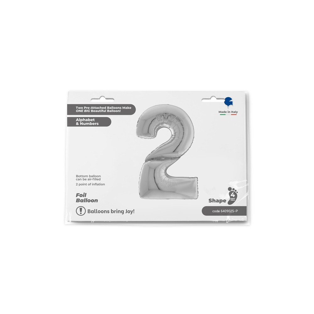 Grabo Folienballon Zahl 2, Silber (160 cm)