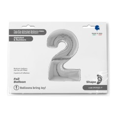 Grabo Folienballon Zahl 2, Silber (160 cm)