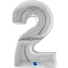 Grabo Folienballon Zahl 2, Silber (160 cm)