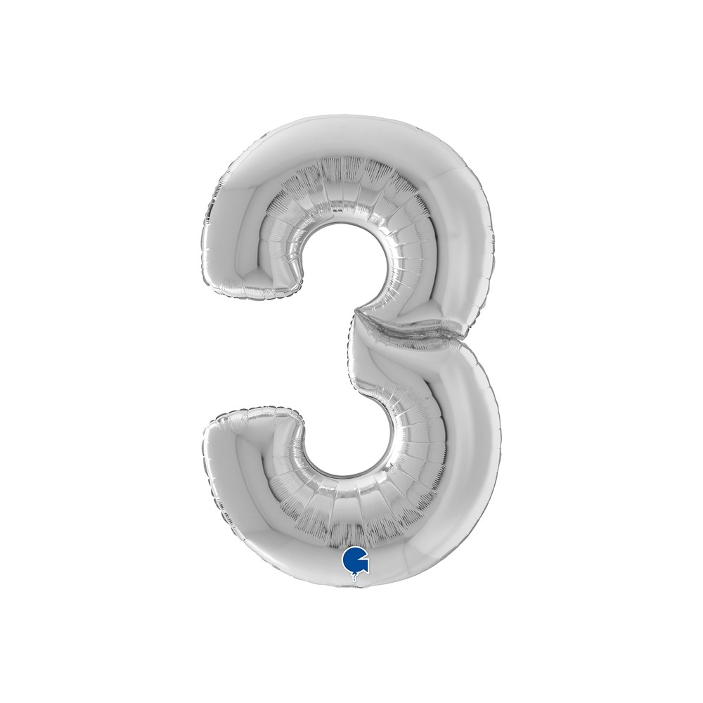 Grabo Folienballon Zahl 3, Silber (160 cm)