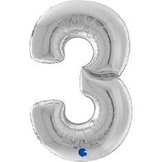 Grabo Folienballon Zahl 3, Silber (160 cm)