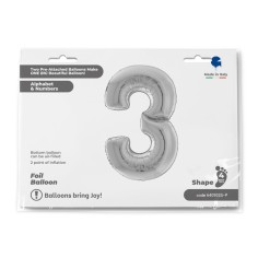 Grabo Folienballon Zahl 3, Silber (160 cm)