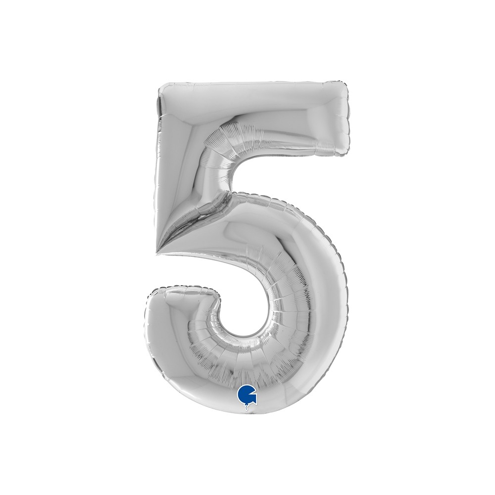 Grabo Folienballon Zahl 5, Silber (160 cm)