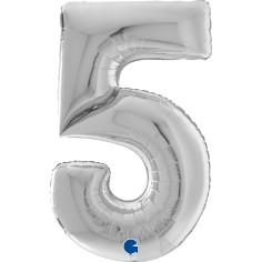 Grabo Folienballon Zahl 5, Silber (160 cm)
