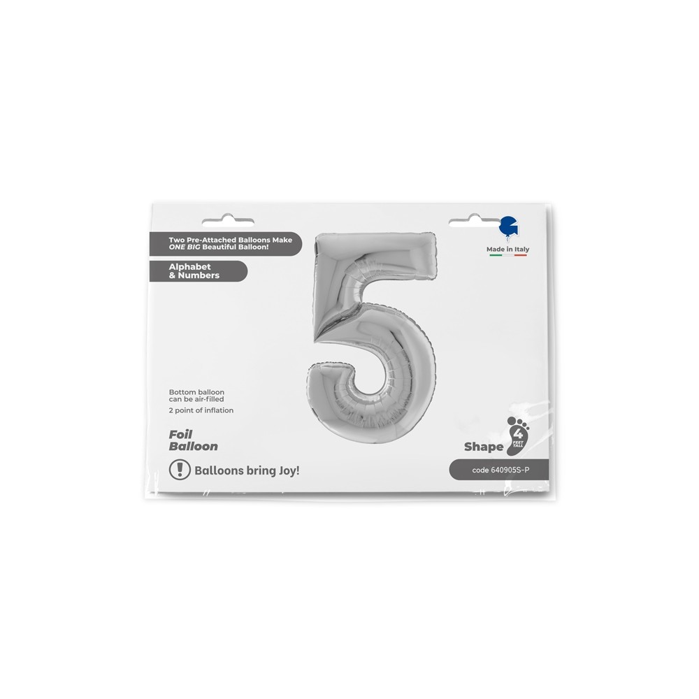 Grabo Folienballon Zahl 5, Silber (160 cm)