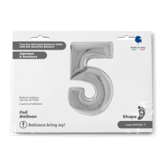 Grabo Folienballon Zahl 5, Silber (160 cm)