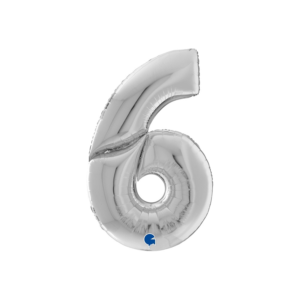 Grabo Folienballon Zahl 6, Silber (160 cm)