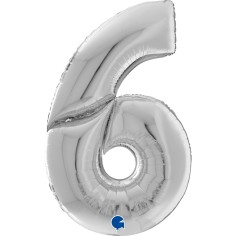 Grabo Folienballon Zahl 6, Silber (160 cm)