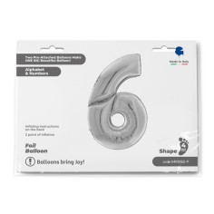 Grabo Folienballon Zahl 6, Silber (160 cm)