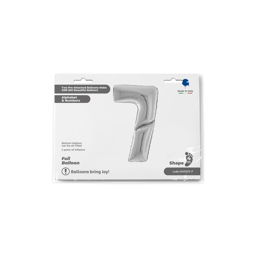 Grabo Folienballon Zahl 7, Silber (160 cm)