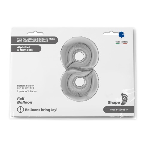 Grabo Folienballon Zahl 8, Silber (160 cm)