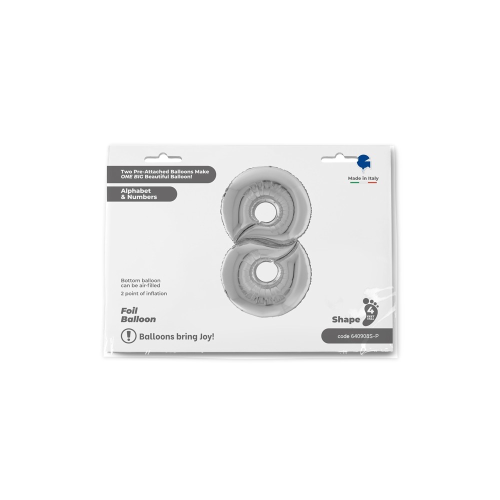 Grabo Folienballon Zahl 8, Silber (160 cm)