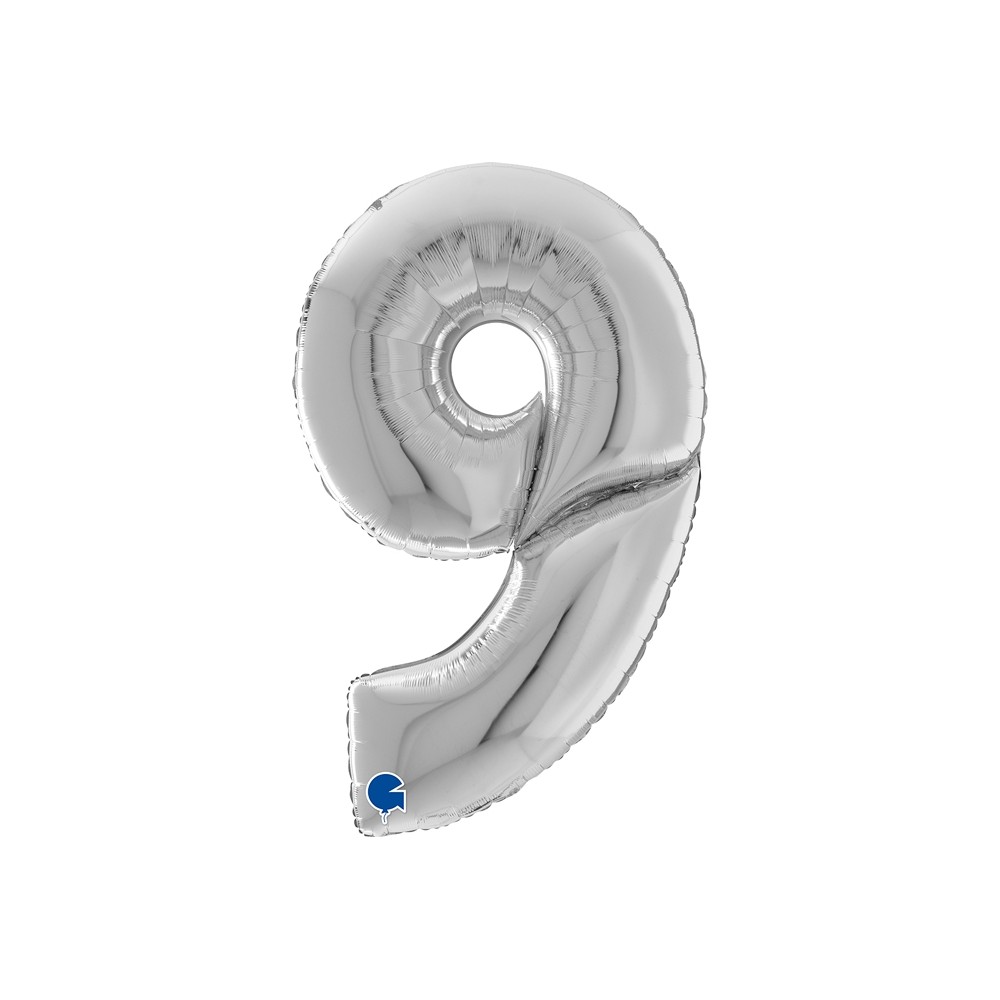 Grabo Folienballon Zahl 9, Silber (160 cm)