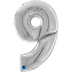 Grabo Folienballon Zahl 9, Silber (160 cm)