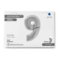 Grabo Folienballon Zahl 9, Silber (160 cm)