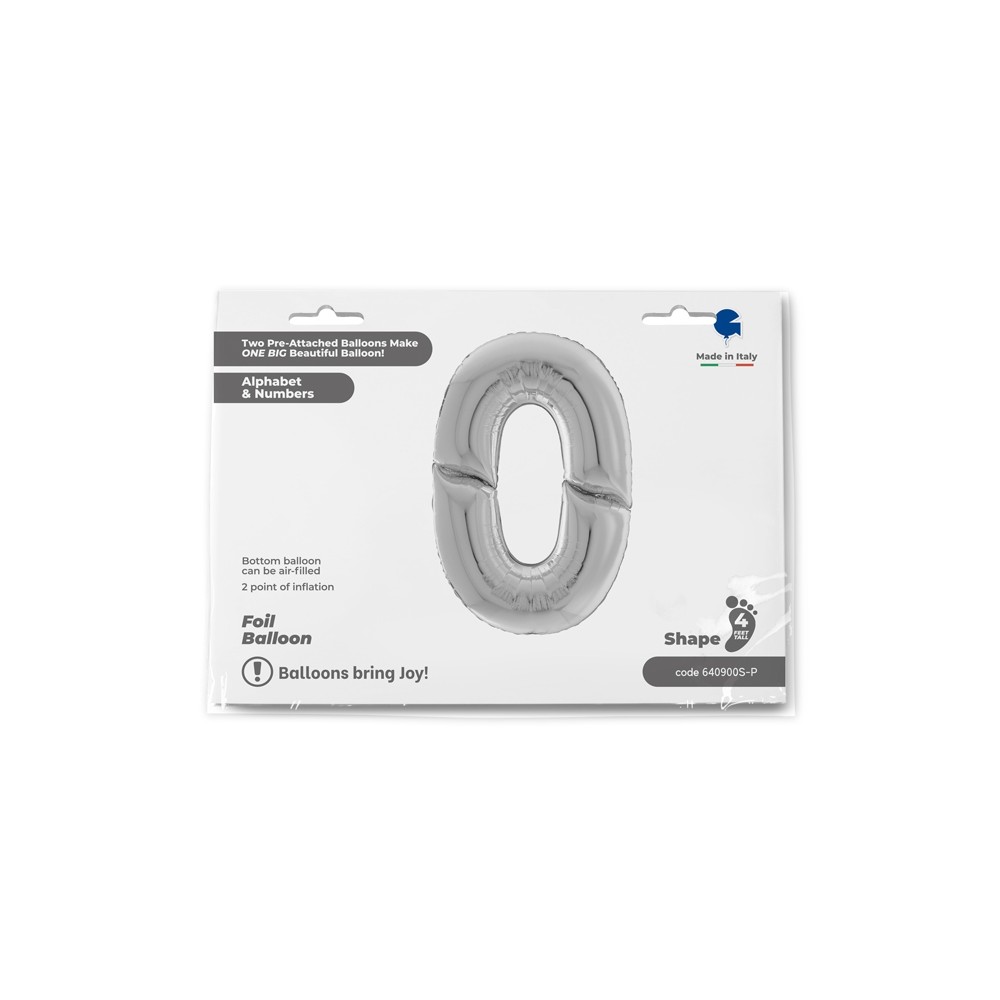 Grabo Folienballon Zahl 0, Silber (160 cm)