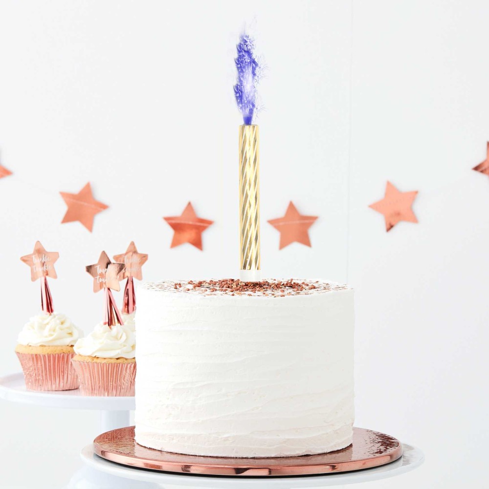 Blaue Geburtstags- oder Gender-Reveal-Kuchenbrunnenkerzen, 3 Stück