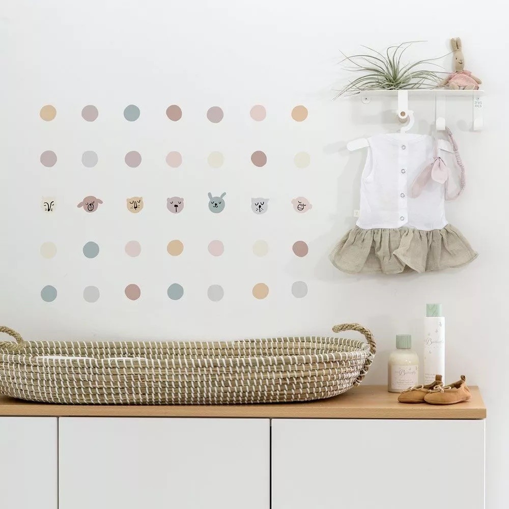 Selbstklebendes Vinyl mit Kreisen und Tiergesichtern, grau