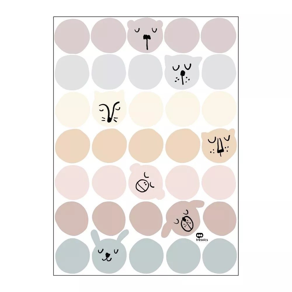 Selbstklebendes Vinyl mit Kreisen und Tiergesichtern, grau