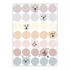 Selbstklebendes Vinyl mit Kreisen und Tiergesichtern, grau